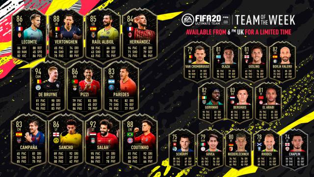 FIFA 20 TOTW 14 with De Bruyne, Salah and Coutinho now available