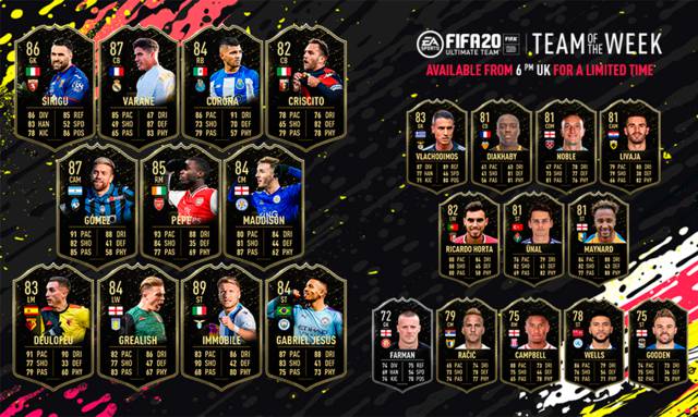 FIFA 20 TOTW 17 with Varane, Immobile and Gabriel Jesus now available