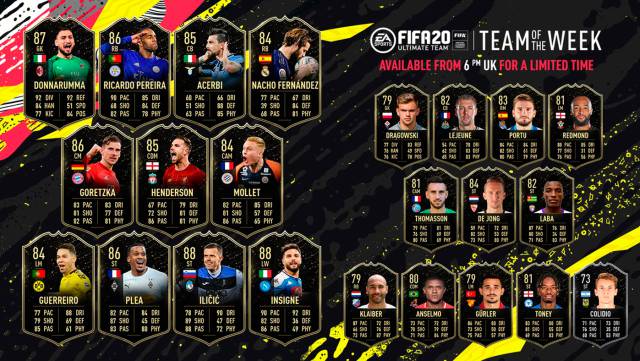 FUT FIFA 20 TOTW 20 with Insigne, Ilicic and Nacho now available