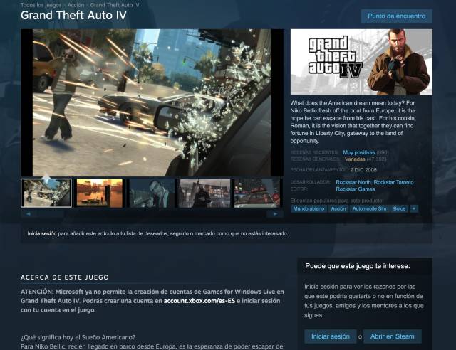 GTA IV is no longer available on Steam: it cannot be purchased