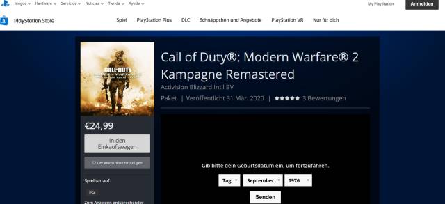 Call of Duty Modern Warfare 2, PSN