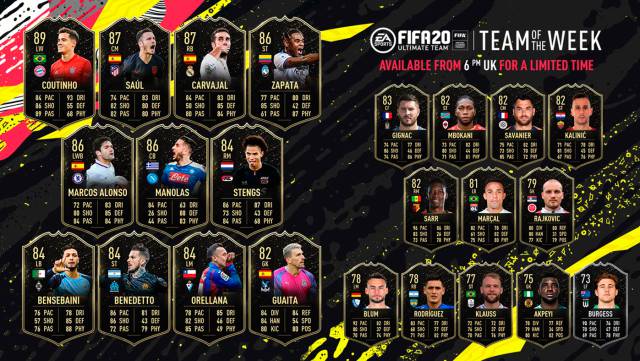 FUT FIFA 20 TOTW 25 with Coutinho, Saúl and Carvajal now available