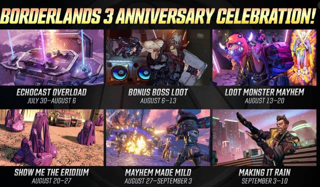 Borderlands 3 anniversary events PC PS4 Xbox One