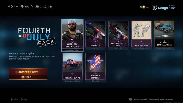 Call of Duty Warzone Modern Warfare cosmetic packages july 4th independence united states