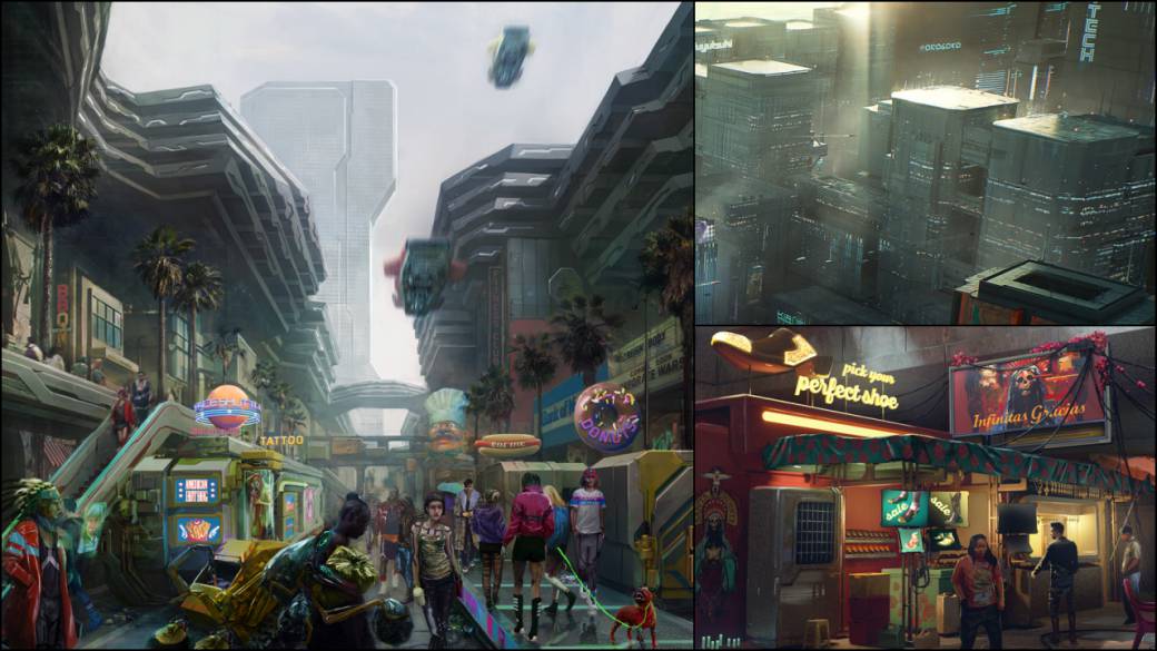Cyberpunk 2077 shows the skyscrapers and neighborhoods of the Heywood district