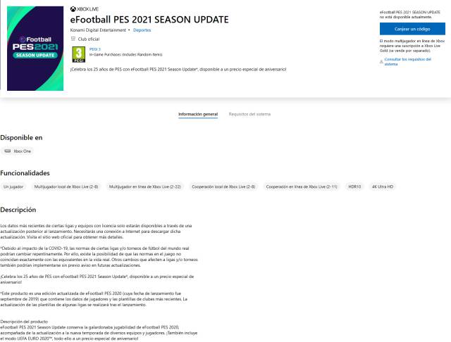 PES 2021 update PES 2020 dlc new season Microsoft Store