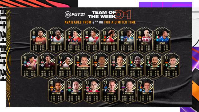 FUT FIFA 21 TOTW 1 with Luis Suárez, Iniesta and Jamie Vardy now available