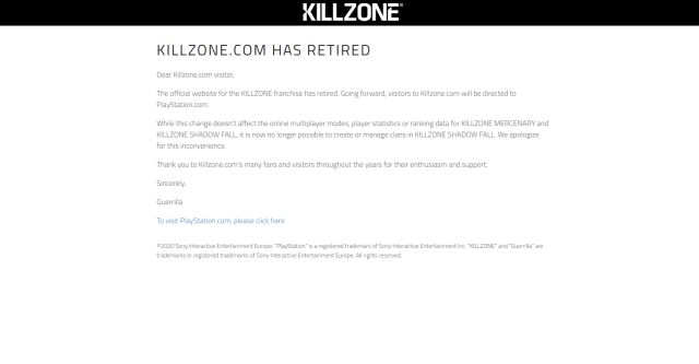 Killzone website definitive closure message Guerrilla statement