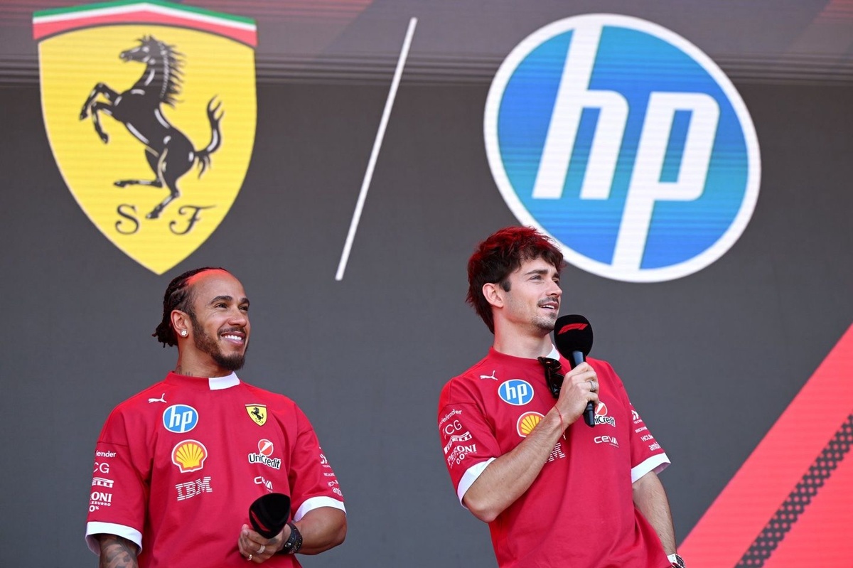 Charles Leclerc’s funny reaction as Lewis Hamilton tests Ferrari’s new EV goes viral video