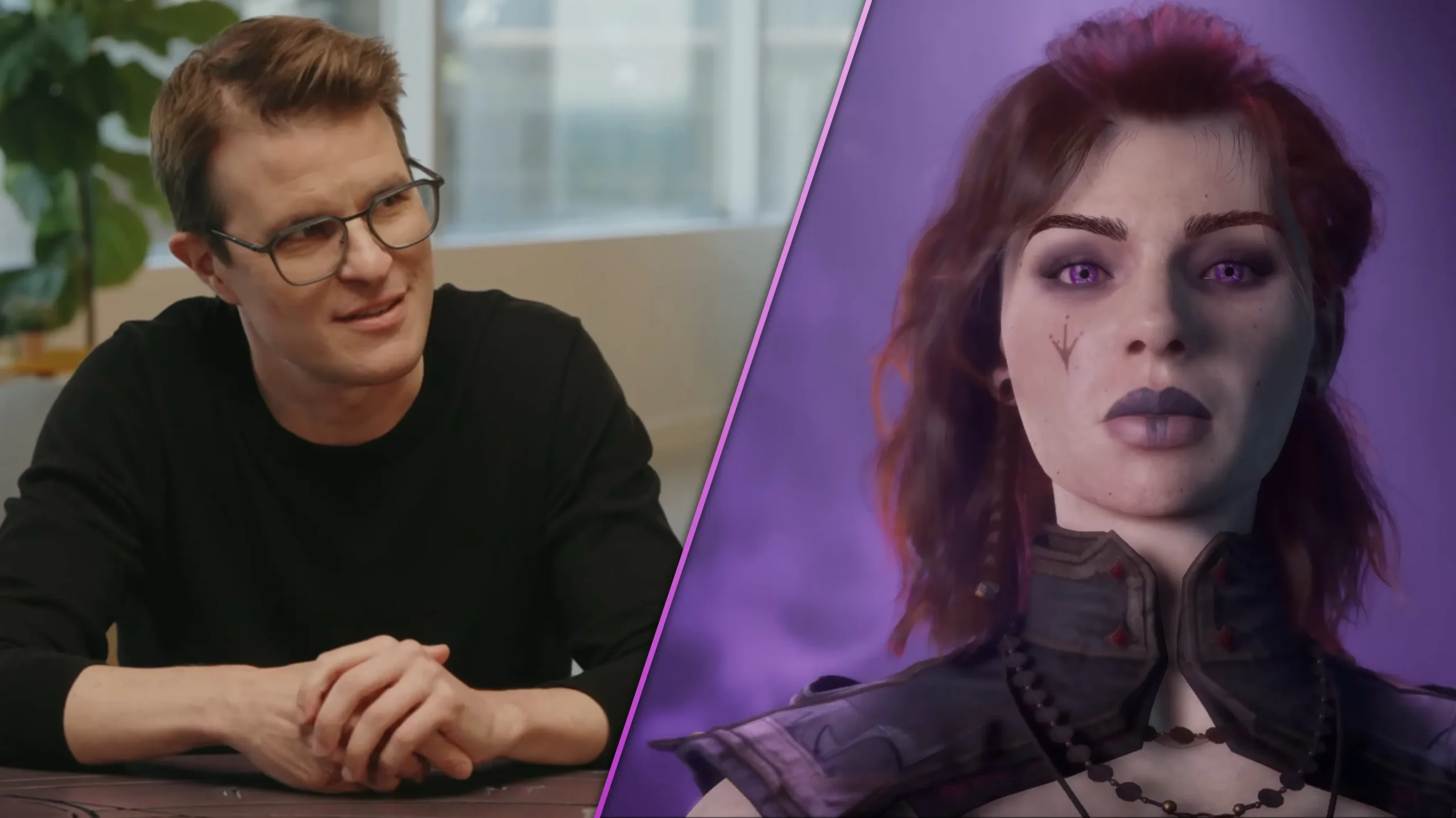 Dominic Guay image (left), Tasha in Warlock: Dungeons and Dragons (right).